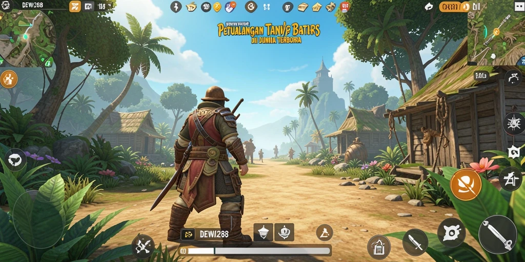 Screenshot gameplay DEWI288 yang menampilkan petualangan seru di dunia terbuka.