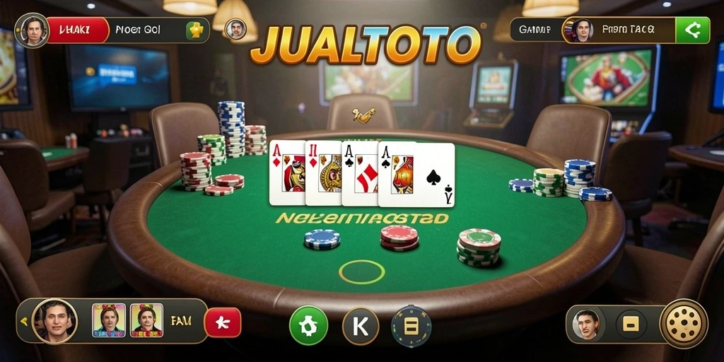 Tampilan gameplay seru dalam JUALTOTO, penuh aksi Poker.