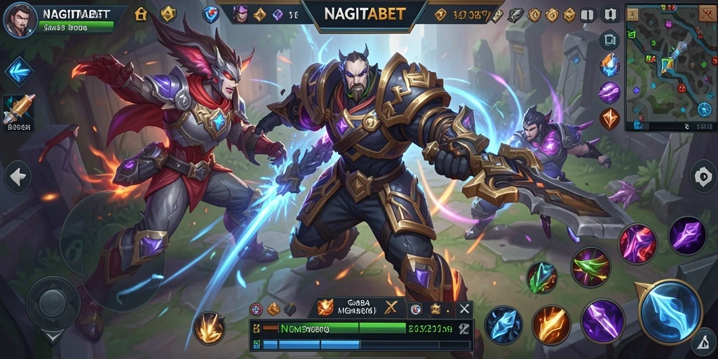 Tangkapan layar NAGITABET menampilkan aksi pertempuran MOBA yang intens.