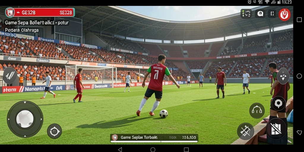 Tampilan gameplay SE328 dengan aksi di lapangan sepak bola.